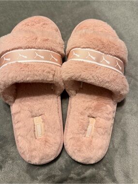 Puma Plush Fuzzy Slide Sandals in Blush Pink